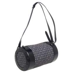 Pre Owned Bvlgari Black Macadam Denim and Leather Cylinder Bag