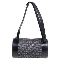 Pre Owned Bvlgari Black Macadam Denim and Leather Cylinder Bag
