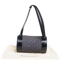 Pre Owned Bvlgari Black Macadam Denim and Leather Cylinder Bag