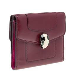 Pre Owned Bvlgari Burgundy Leather Serpenti Forever Trifold Wallet