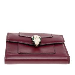 Pre Owned Bvlgari Burgundy Leather Serpenti Forever Trifold Wallet
