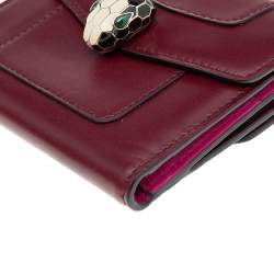 Pre Owned Bvlgari Burgundy Leather Serpenti Forever Trifold Wallet
