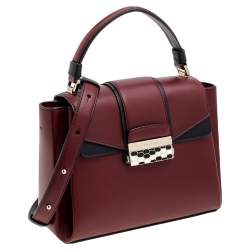 Bvlgari Burgundy/Black Leather Medium Serpenti Viper Top Handle Bag