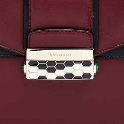 Bvlgari Burgundy/Black Leather Medium Serpenti Viper Top Handle Bag