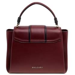 Bvlgari Burgundy/Black Leather Medium Serpenti Viper Top Handle Bag