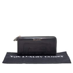 Pre Owned Bvlgari Black Leather Serpenti Forever Zip Around Wallet