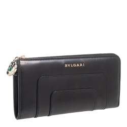 Pre Owned Bvlgari Black Leather Serpenti Forever Zip Around Wallet