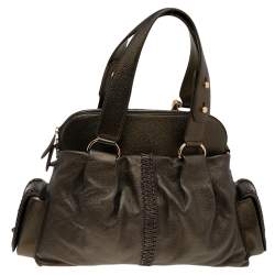 Pre Owned Bvlgari Metallic Dark Brown Leather Leoni Satchel