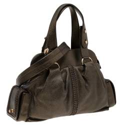 Pre Owned Bvlgari Metallic Dark Brown Leather Leoni Satchel