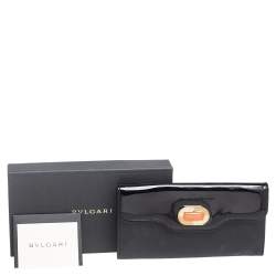 Pre Owned Bvlgari Black Leather and Patent Leather Flap Wallet 
