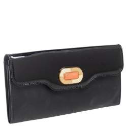 Pre Owned Bvlgari Black Leather and Patent Leather Flap Wallet 