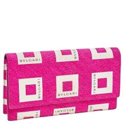 Bvlgari Pink/White Logo Print Fabric Clutch