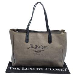 Pre Owned Bvlgari Grey/Black Coated Canvas and Leather Double Zip Tote