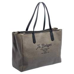 Pre Owned Bvlgari Grey/Black Coated Canvas and Leather Double Zip Tote