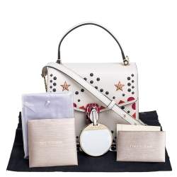 Pre Owned Bvlgari White Leather Embellished Serpenti Forever Flap Top Handle Bag