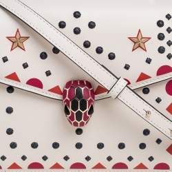 Pre Owned Bvlgari White Leather Embellished Serpenti Forever Flap Top Handle Bag