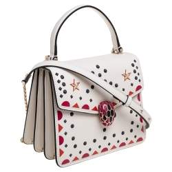 Pre Owned Bvlgari White Leather Embellished Serpenti Forever Flap Top Handle Bag