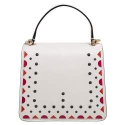 Pre Owned Bvlgari White Leather Embellished Serpenti Forever Flap Top Handle Bag