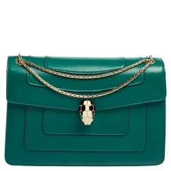 Bvlgari Green Leather Medium Serpenti Forever Shoulder Bag