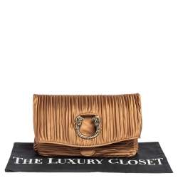 Pre Owned Bvlgari Metallic Brown Pleated Satin Clutch