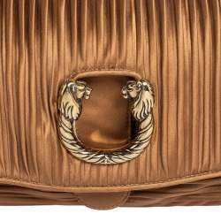 Pre Owned Bvlgari Metallic Brown Pleated Satin Clutch