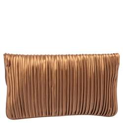 Pre Owned Bvlgari Metallic Brown Pleated Satin Clutch