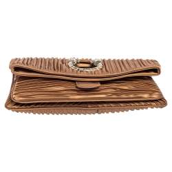Pre Owned Bvlgari Metallic Brown Pleated Satin Clutch