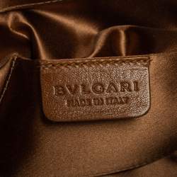 Pre Owned Bvlgari Metallic Brown Pleated Satin Clutch