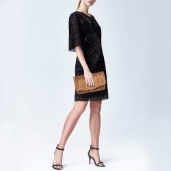 Pre Owned Bvlgari Metallic Brown Pleated Satin Clutch