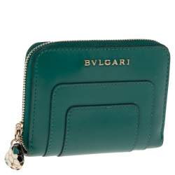 Bvlgari Green Leather Serpenti Forever Zip Compact Wallet