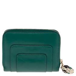 Bvlgari Green Leather Serpenti Forever Zip Compact Wallet