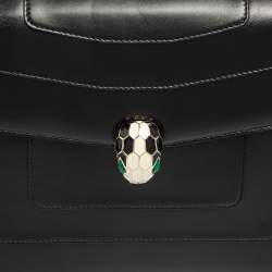 Pre Owned Bvlgari Black Leather Large Serpenti Forever Flap Shoulder Bag