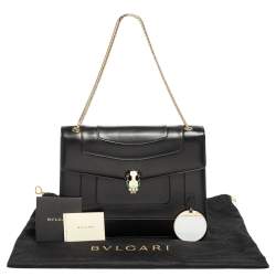 Pre Owned Bvlgari Black Leather Large Serpenti Forever Flap Shoulder Bag