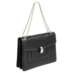 Pre Owned Bvlgari Black Leather Large Serpenti Forever Flap Shoulder Bag