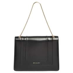 Pre Owned Bvlgari Black Leather Large Serpenti Forever Flap Shoulder Bag