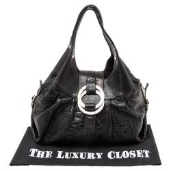 Pre Owned Bvlgari Black Textured Leather Chandra Hobo