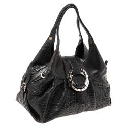 Pre Owned Bvlgari Black Textured Leather Chandra Hobo