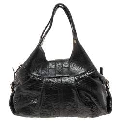 Pre Owned Bvlgari Black Textured Leather Chandra Hobo