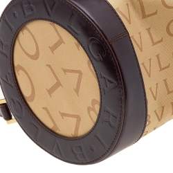 Bvlgari Beige/Brown Canvas And Leather Cylinder Bag