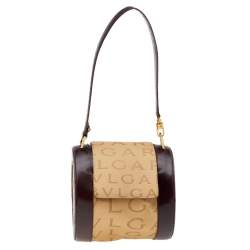 Bvlgari Beige/Brown Canvas And Leather Cylinder Bag