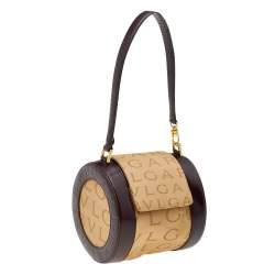 Bvlgari Beige/Brown Canvas And Leather Cylinder Bag