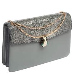 Bvlgari Grey Stingray and Leather Medium Serpenti Forever Shoulder Bag