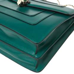 Pre Owned Bvlgari Green Leather Large Serpenti Forever Shoulder Bag