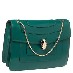 Pre Owned Bvlgari Green Leather Large Serpenti Forever Shoulder Bag