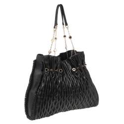 Bvlgari Black Leather Pleated Twit Tote