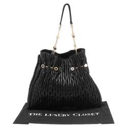 Bvlgari Black Leather Pleated Twit Tote
