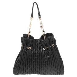 Bvlgari Black Leather Pleated Twit Tote