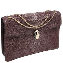 Bvlgari Plum Stingray and Leather Medium Serpenti Forever Shoulder Bag