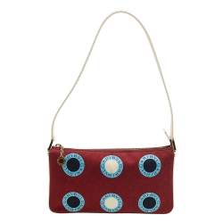 Bvlgari Multicolor Logo Print Fabric And Leather Baguette Shoulder Bag