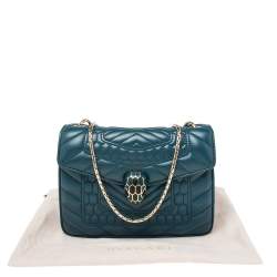 Pre Owned Bvlgari Teal Quilted Scaglie Leather Small Serpenti Forever Shoulder Bag